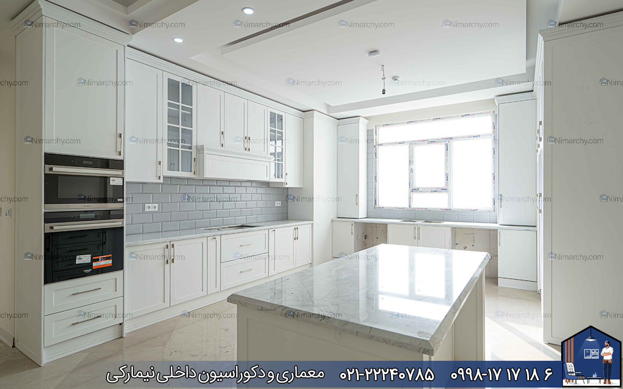 Nimarchy.com - کابینت نئوکلاسیک سفید آشپزخانه