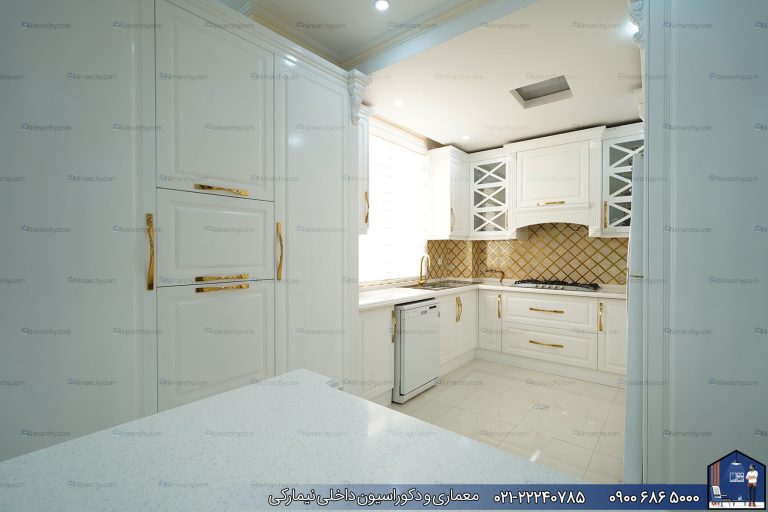Nimarchy.com - کابینت نئوکلاسیک در آشپزخانه پروژه مهرشهر نیمارکی
