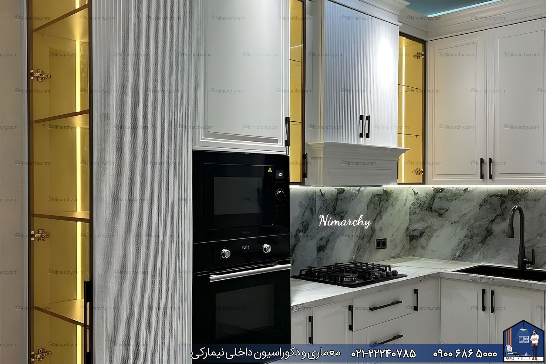 Nimarchy.com - کابینت آشپزخانه نئوکلاسیک با رنگ پلی اورتان پروژه سعادت آباد