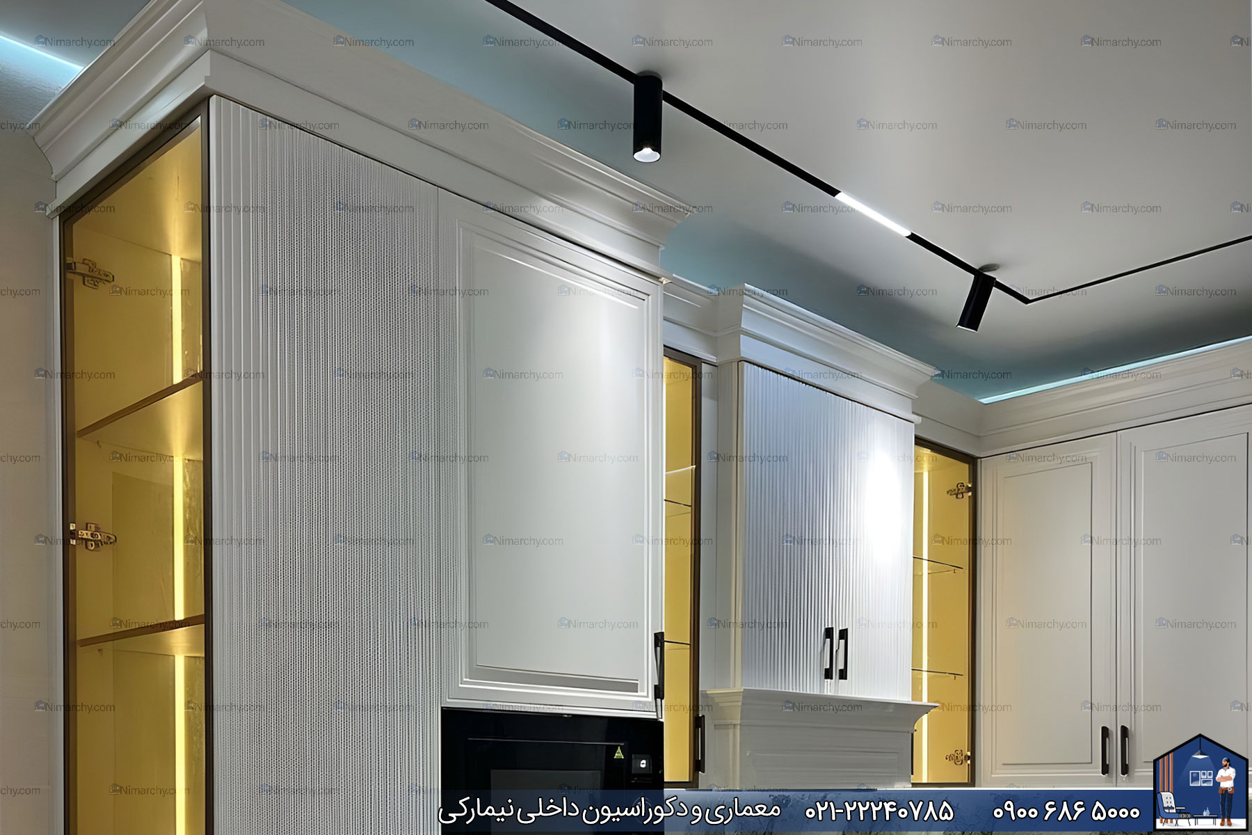 Nimarchy.com - کابینت آشپزخانه نئوکلاسیک با رنگ پلی اورتان پروژه سعادت آباد