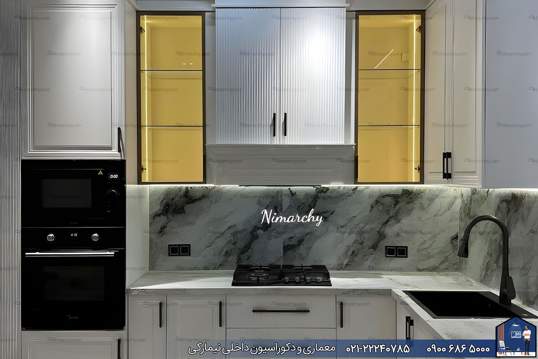 Nimarchy.com - کابینت آشپزخانه نئوکلاسیک با رنگ پلی اورتان پروژه سعادت آباد
