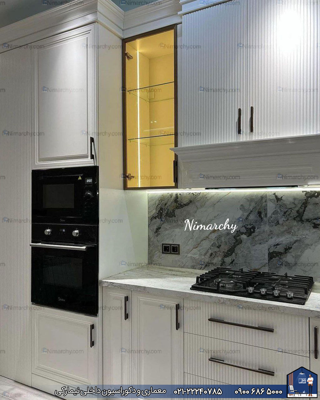 Nimarchy.com - کابینت آشپزخانه نئوکلاسیک با رنگ پلی اورتان پروژه سعادت آباد