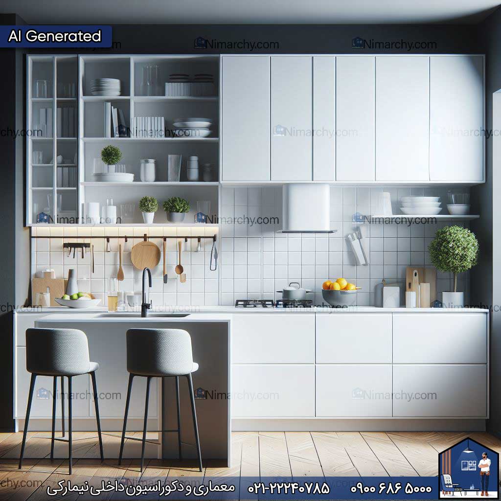 Nimarchy.com -کابینت مدرن سفید تصویر هوش مصنوعی
