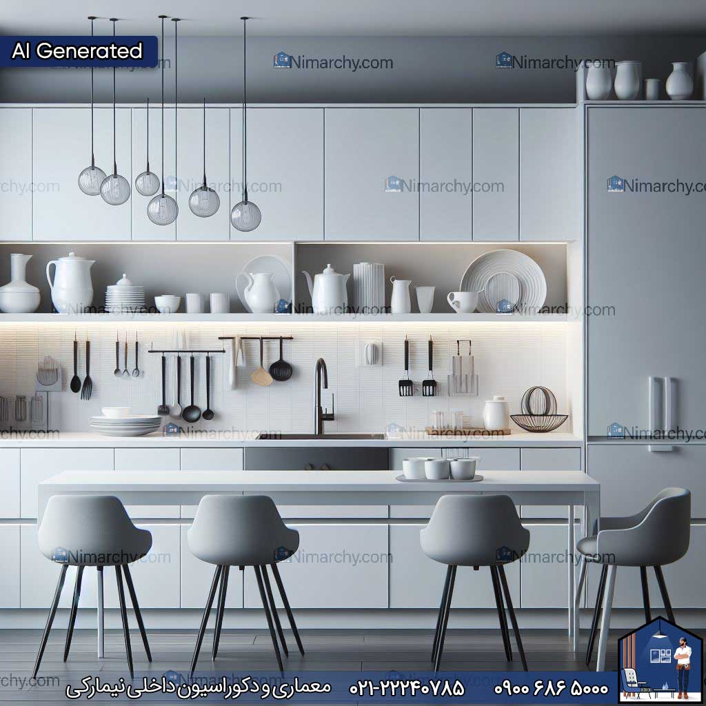 Nimarchy.com -کابینت مدرن سفید تصویر هوش مصنوعی