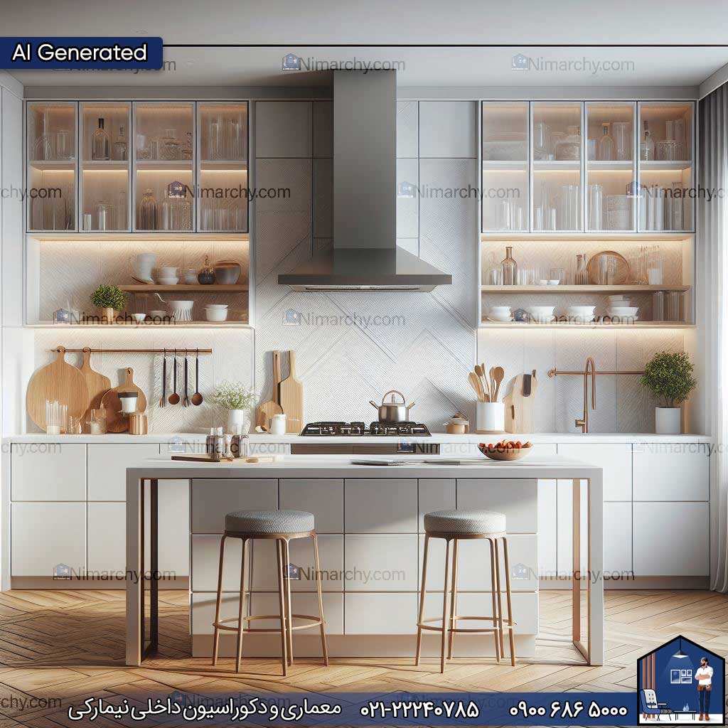 Nimarchy.com -کابینت مدرن سفید تصویر هوش مصنوعی