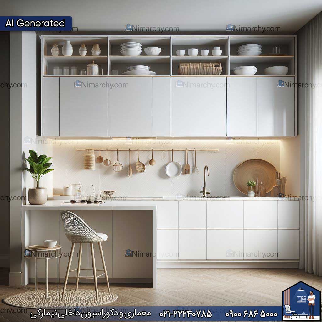 Nimarchy.com -کابینت مدرن سفید تصویر هوش مصنوعی