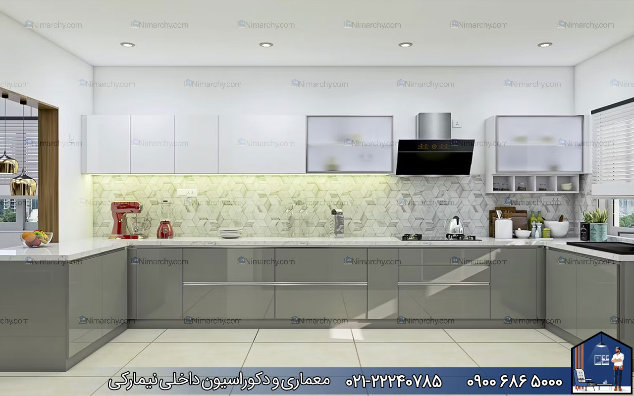 Nimarchy.com - کابینت مدرن سفید طوسی