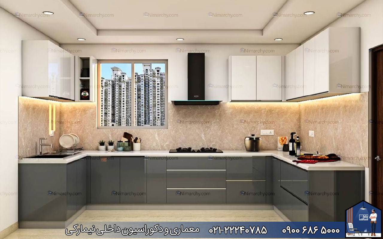 Nimarchy.com - کابینت مدرن سفید طوسی