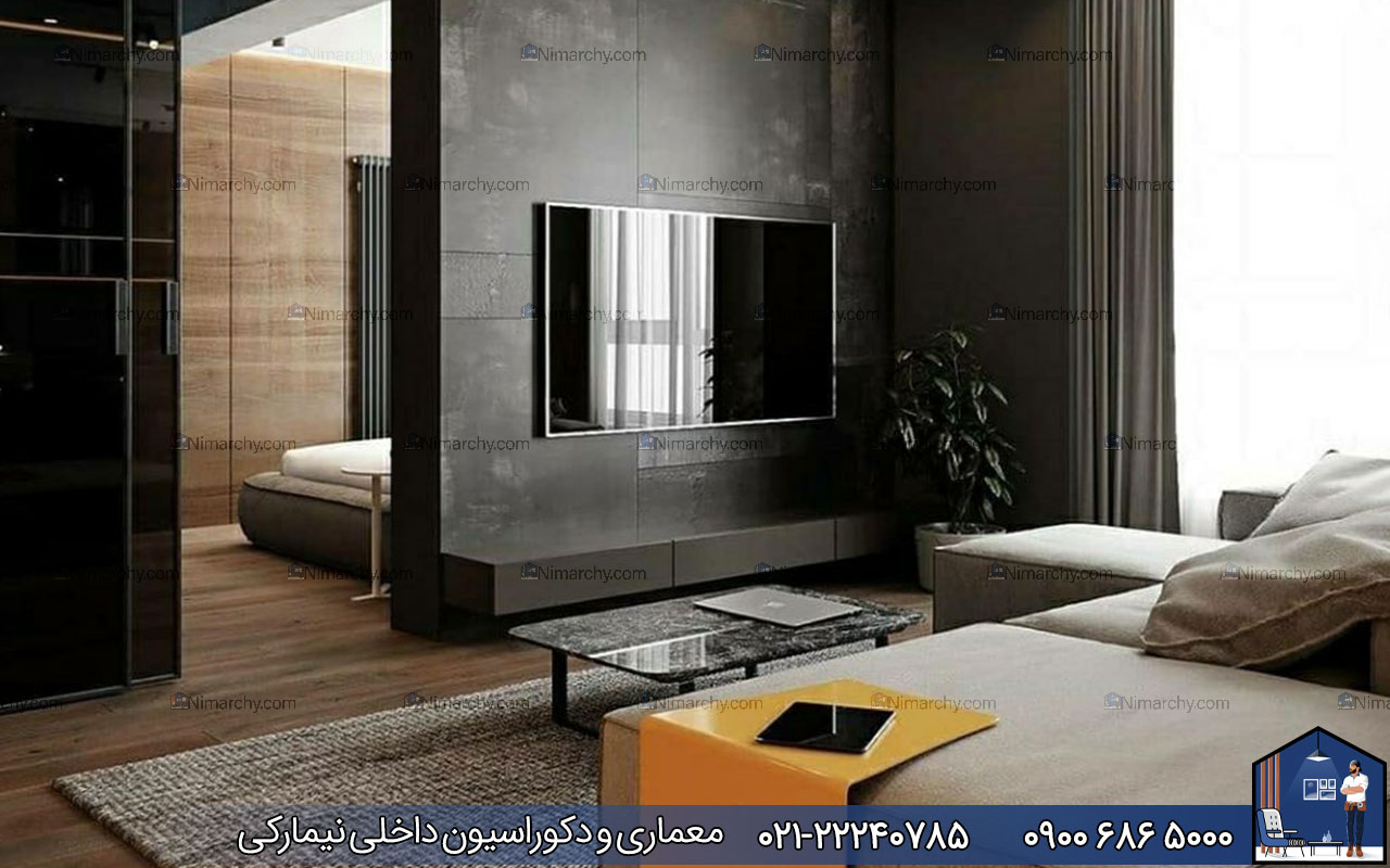 Nimarchy.com - ترکیب رنگ طوسی و قهوه ای در دکوراسیون