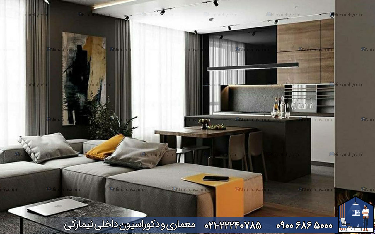 Nimarchy.com - ترکیب رنگ طوسی و قهوه ای در دکوراسیون