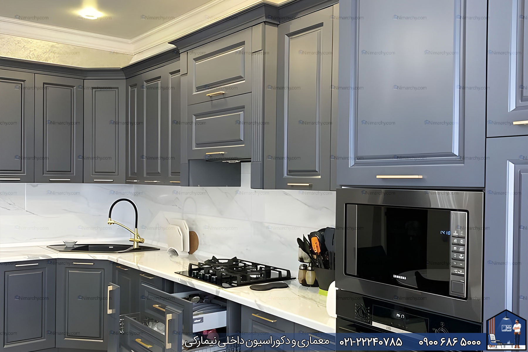 Nimarchy.com - کابینت نئوکلاسیک با رنگ خاص پروژه کامرانیه