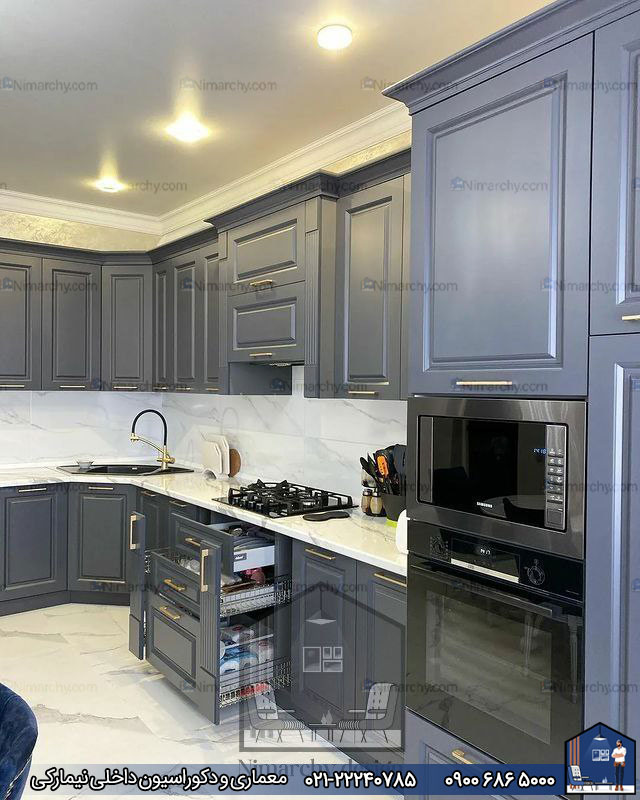 Nimarchy.com - کابینت نئوکلاسیک با رنگ خاص پروژه کامرانیه