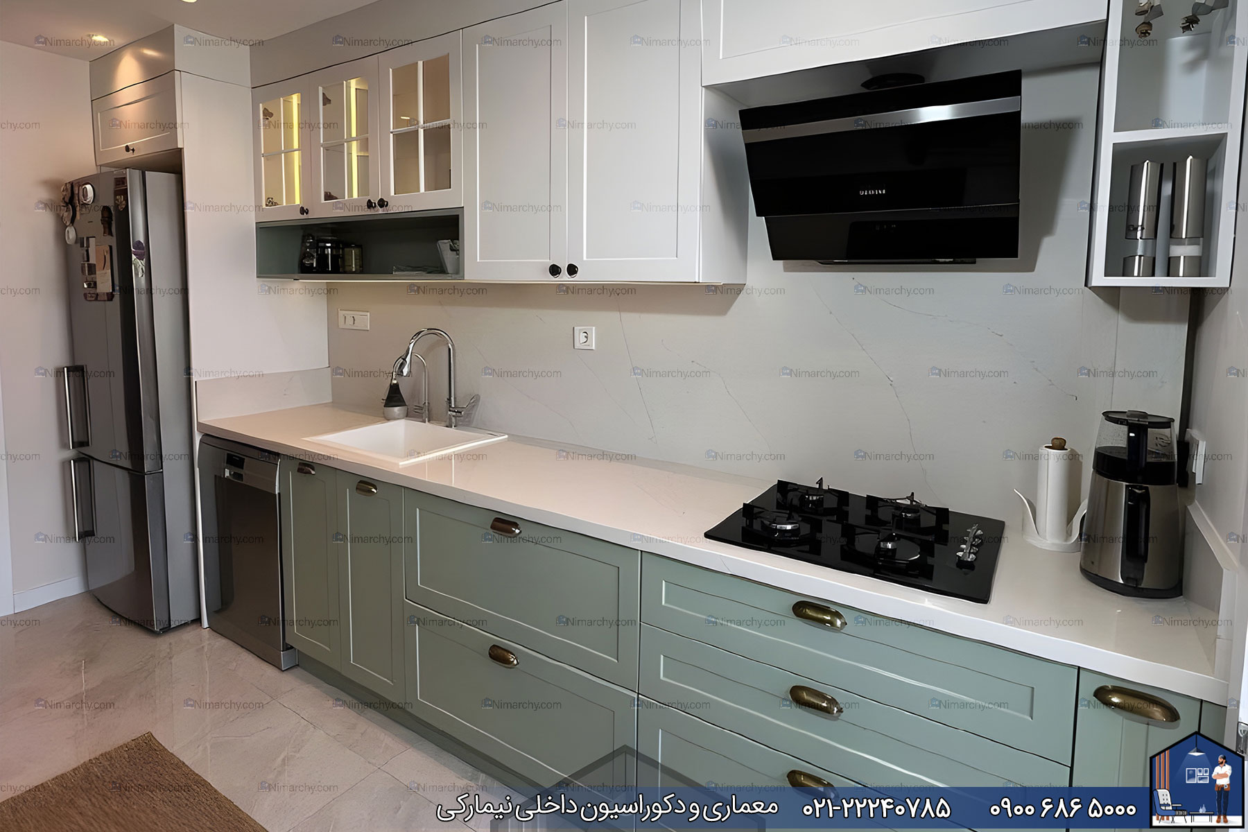 Nimarchy.com - کابینت نئوکلاسیک دو رنگ پروژه سعادت آباد نیمارکی