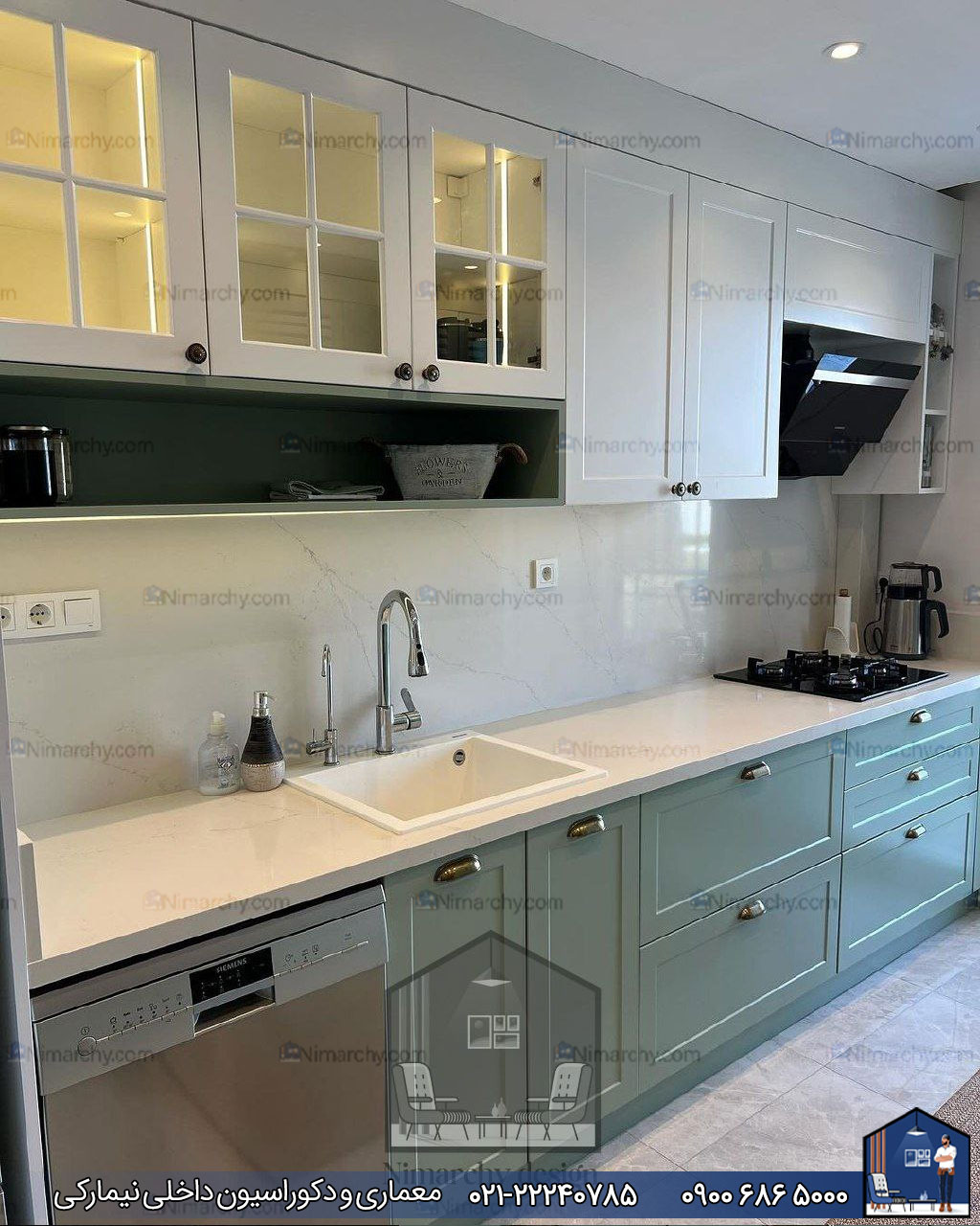 Nimarchy.com - کابینت نئوکلاسیک دو رنگ پروژه سعادت آباد نیمارکی