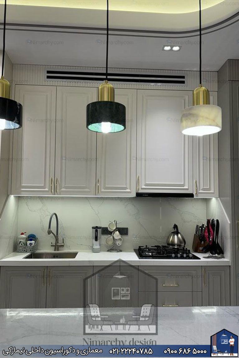 کابینت آشپزخانه نئوکلاسیک طوسی شهرک نفت