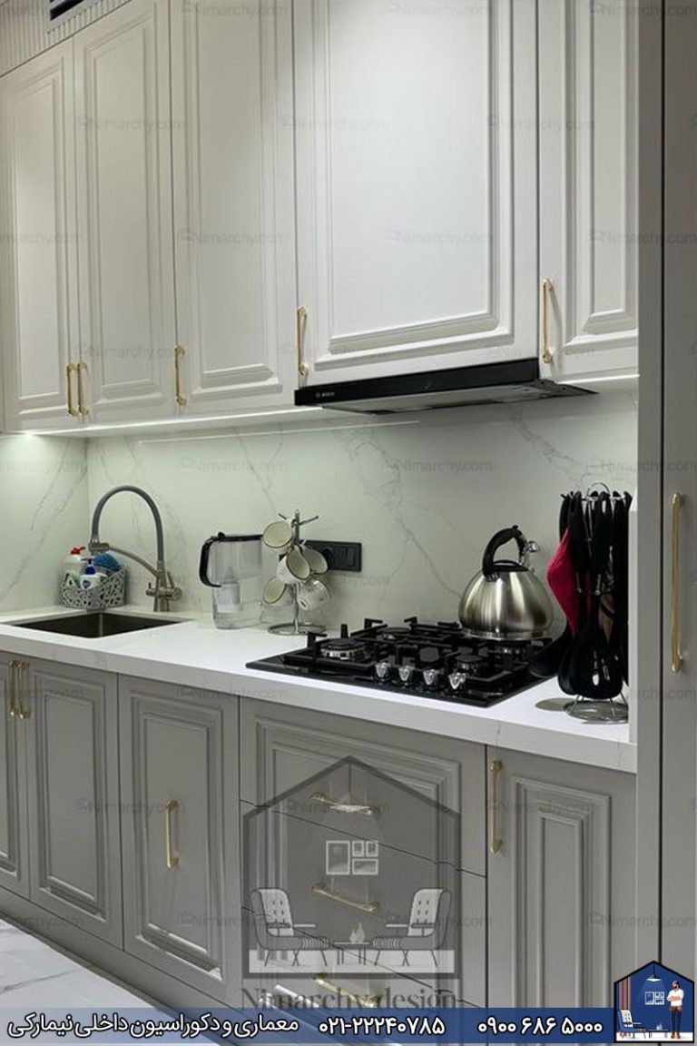 کابینت آشپزخانه نئوکلاسیک طوسی شهرک نفت