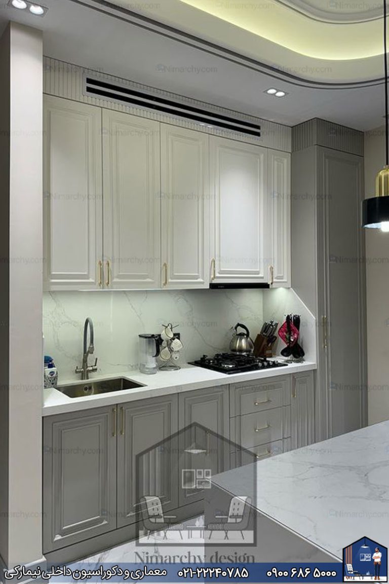 کابینت آشپزخانه نئوکلاسیک طوسی شهرک نفت