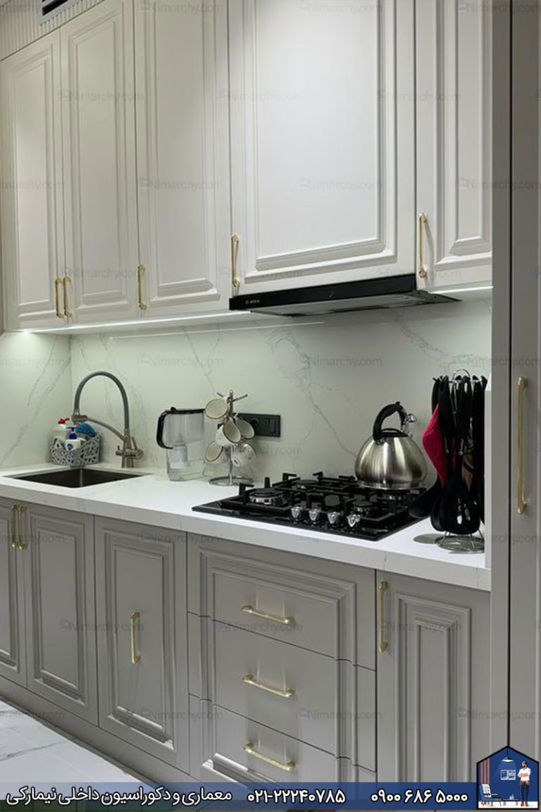 کابینت آشپزخانه نئوکلاسیک طوسی شهرک نفت