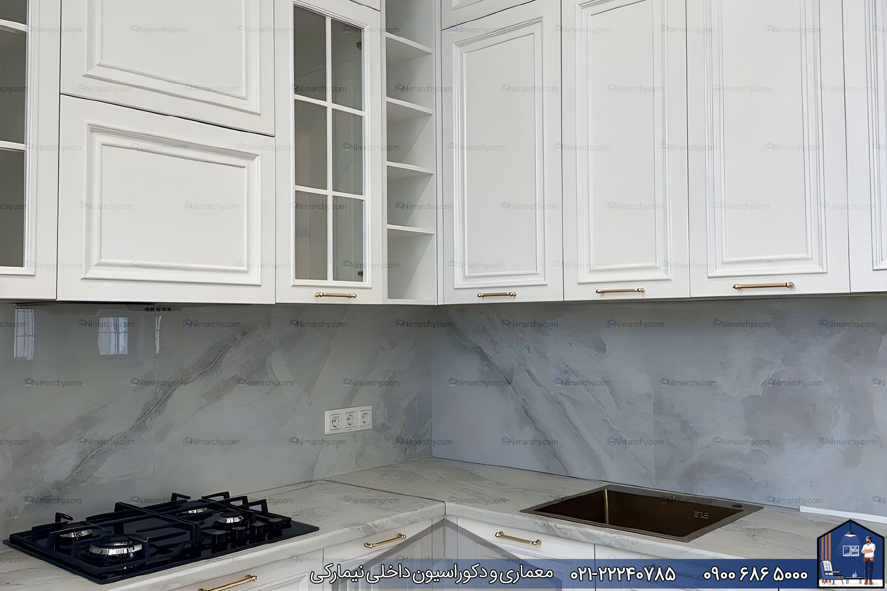 Nimarchy.com - کابینت نئوکلاسیک با رنگ اسپانیایی پروژه کاشان