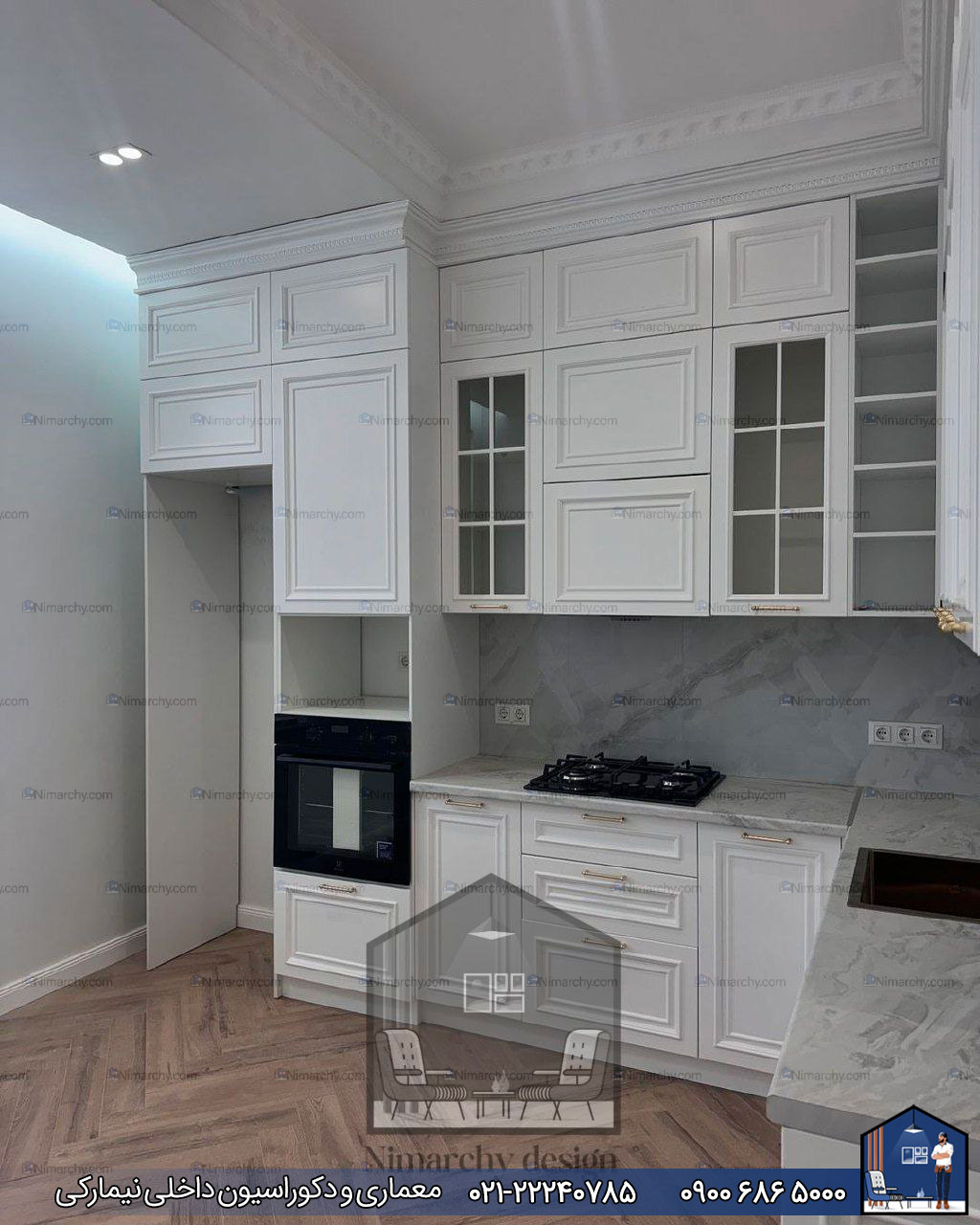 Nimarchy.com - کابینت نئوکلاسیک با رنگ اسپانیایی پروژه کاشان