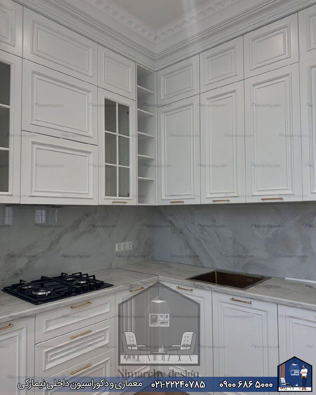 Nimarchy.com - کابینت نئوکلاسیک با رنگ اسپانیایی پروژه کاشان
