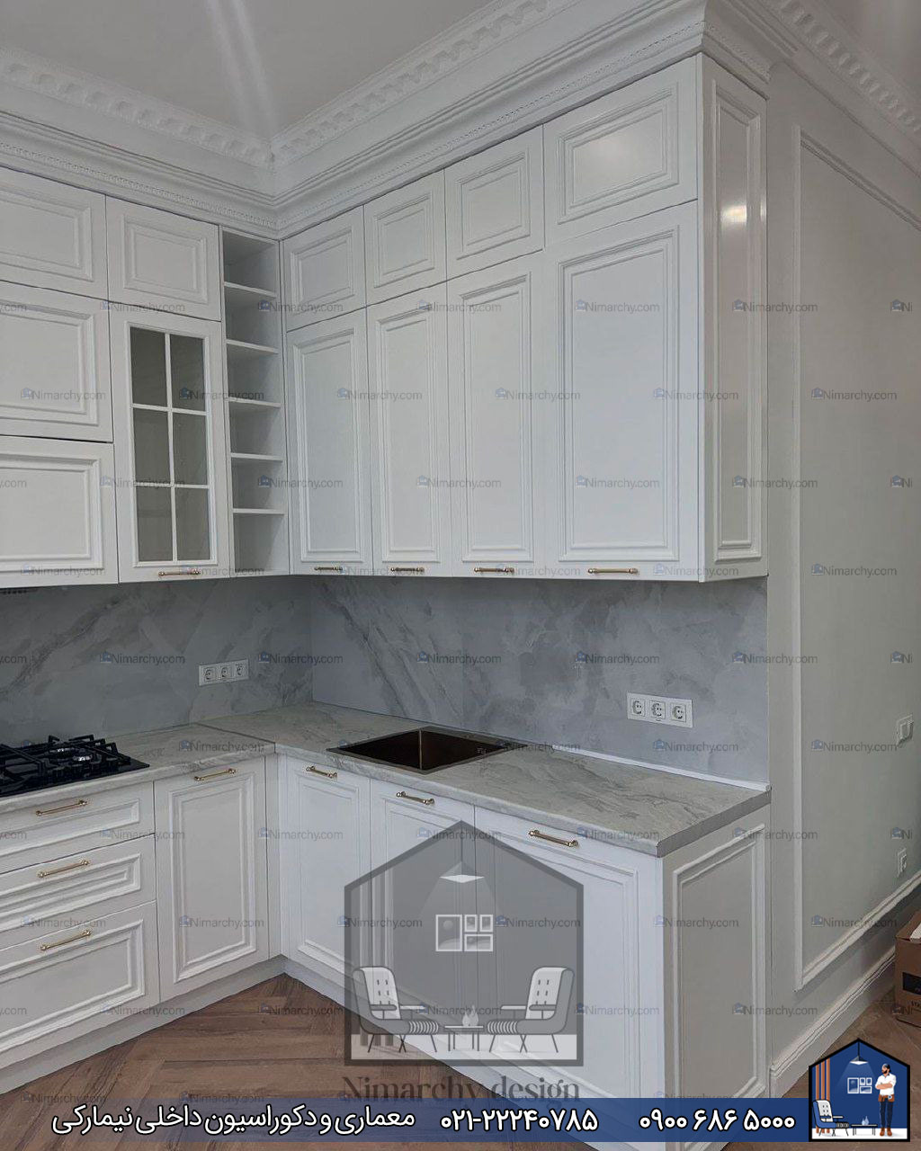 Nimarchy.com - کابینت نئوکلاسیک با رنگ اسپانیایی پروژه کاشان