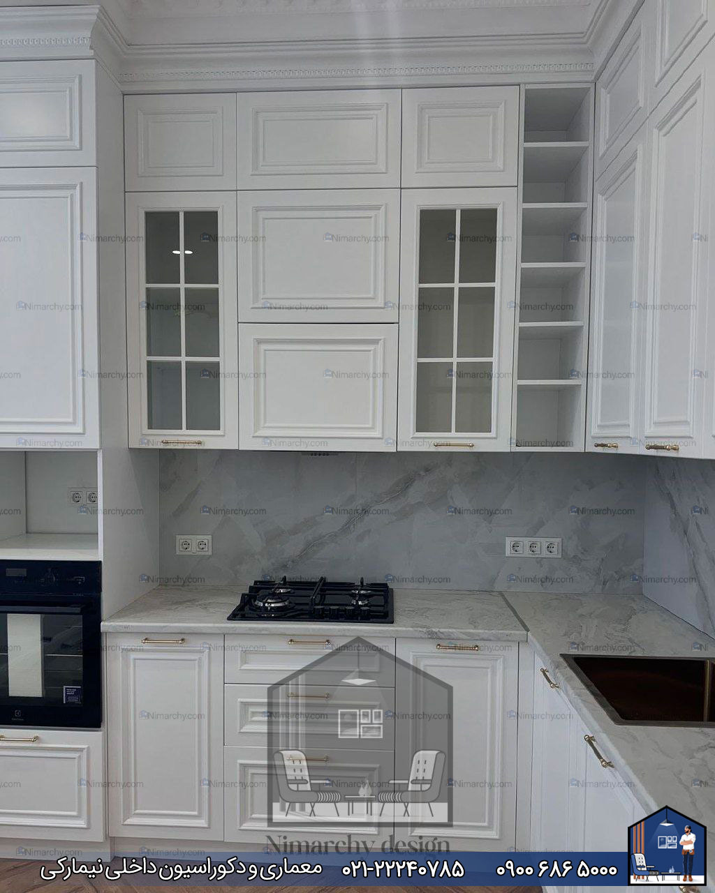 Nimarchy.com - کابینت نئوکلاسیک با رنگ اسپانیایی پروژه کاشان