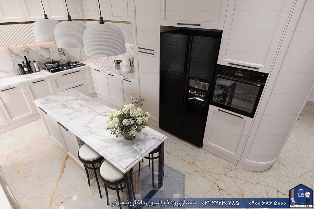 Nimarchy.com --کابینت آشپزخانه نئوکلاسیک سفید صدفی مات