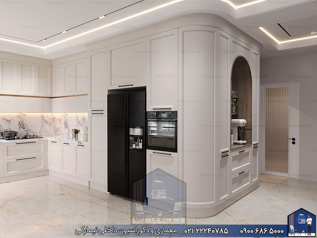 Nimarchy.com --کابینت آشپزخانه نئوکلاسیک سفید صدفی مات