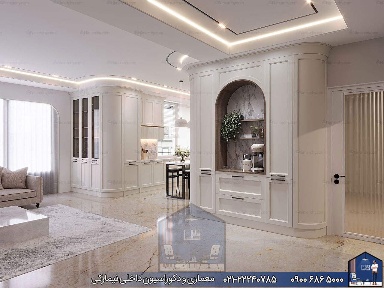 Nimarchy.com --کابینت آشپزخانه نئوکلاسیک سفید صدفی مات