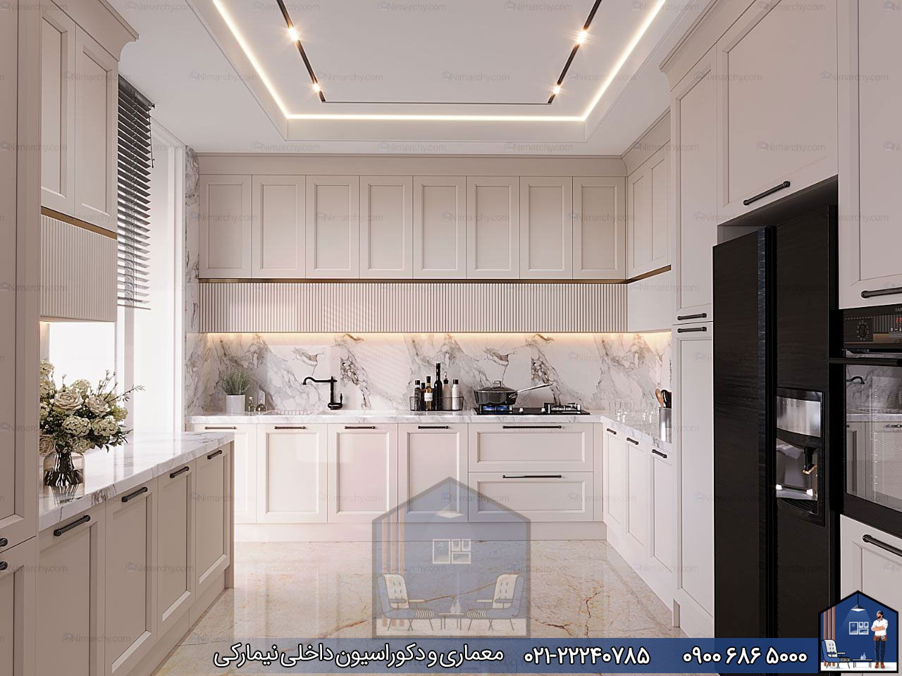 Nimarchy.com --کابینت آشپزخانه نئوکلاسیک سفید صدفی مات