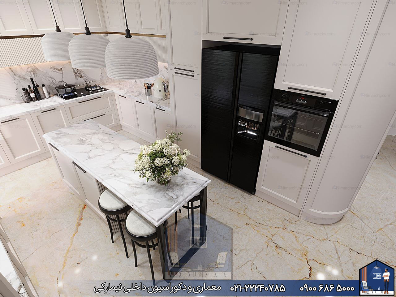 Nimarchy.com --کابینت آشپزخانه نئوکلاسیک سفید صدفی مات