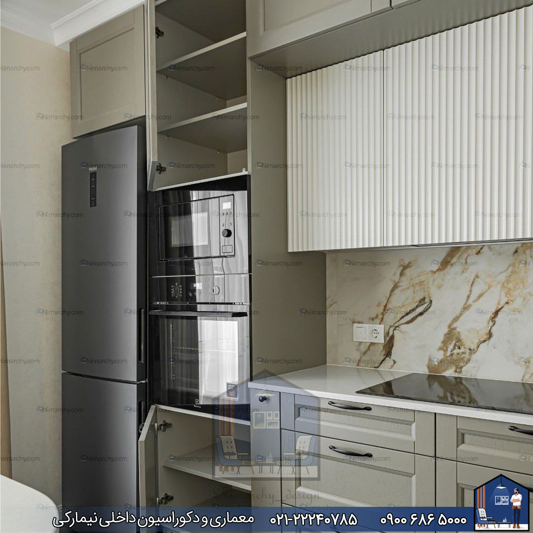 Nimarchy.com - کابینت آشپزخانه ترکیب نئوکلاسیک و مدرن پروژه یوسف آباد