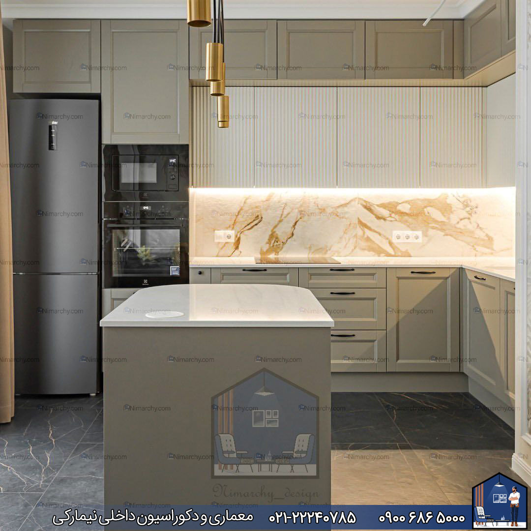 Nimarchy.com - کابینت آشپزخانه ترکیب نئوکلاسیک و مدرن پروژه یوسف آباد