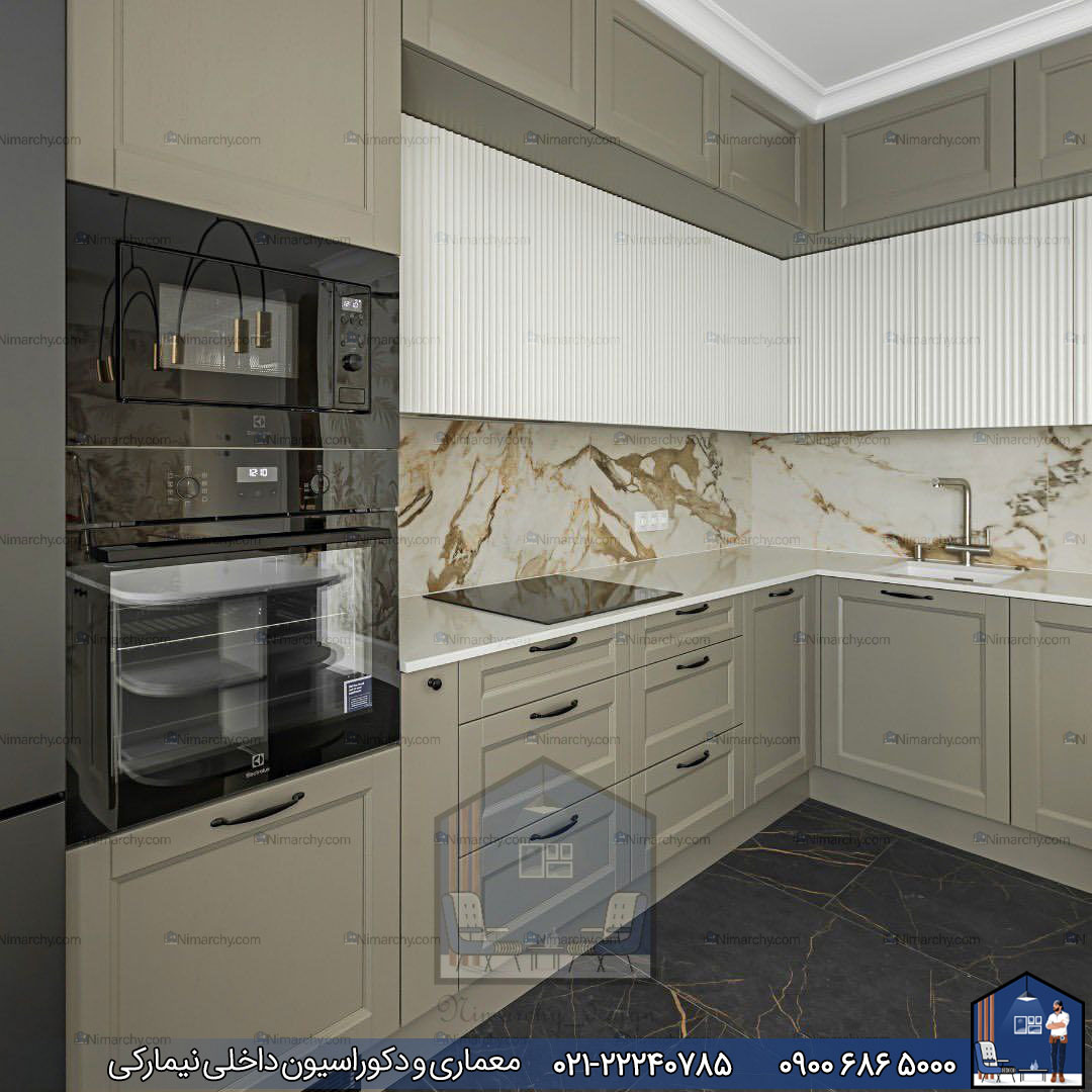 Nimarchy.com - کابینت آشپزخانه ترکیب نئوکلاسیک و مدرن پروژه یوسف آباد