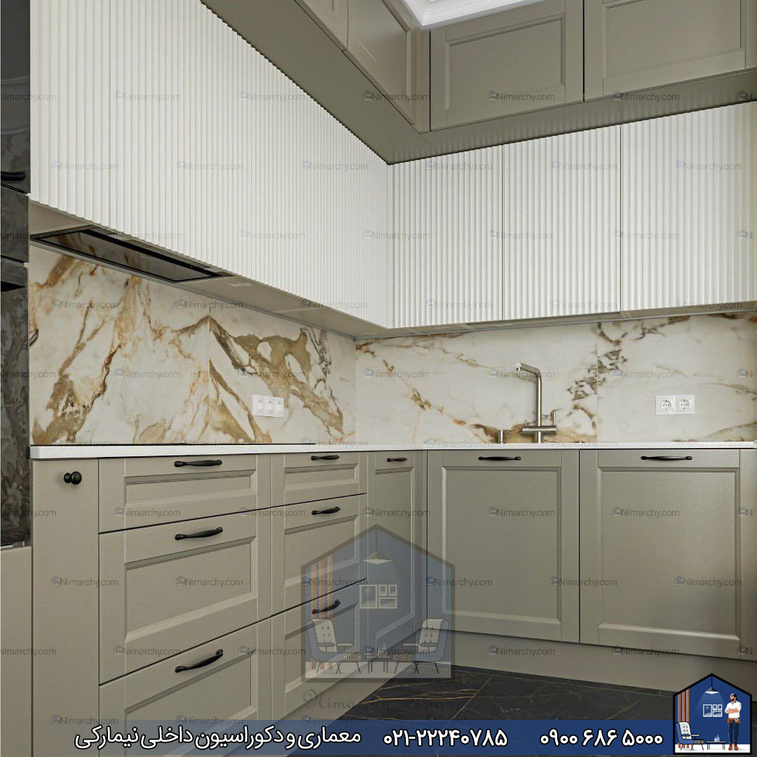 Nimarchy.com - کابینت آشپزخانه ترکیب نئوکلاسیک و مدرن پروژه یوسف آباد