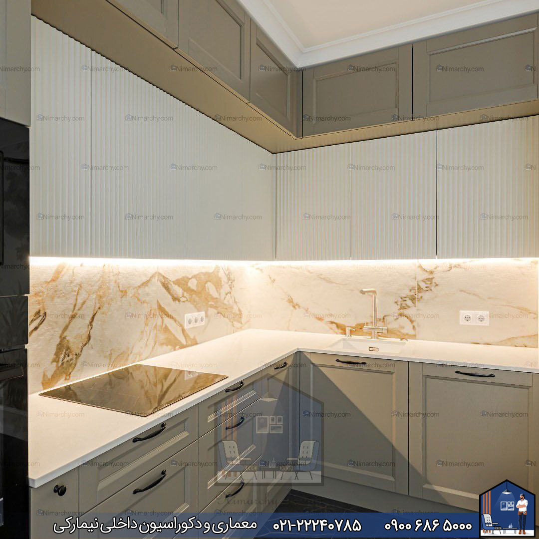 Nimarchy.com - کابینت آشپزخانه ترکیب نئوکلاسیک و مدرن پروژه یوسف آباد
