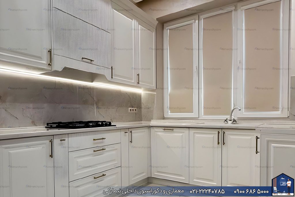 Nimarchy.com - کابینت نئوکلاسیک با رنگ پلی اورتان پروژه ولیعصر