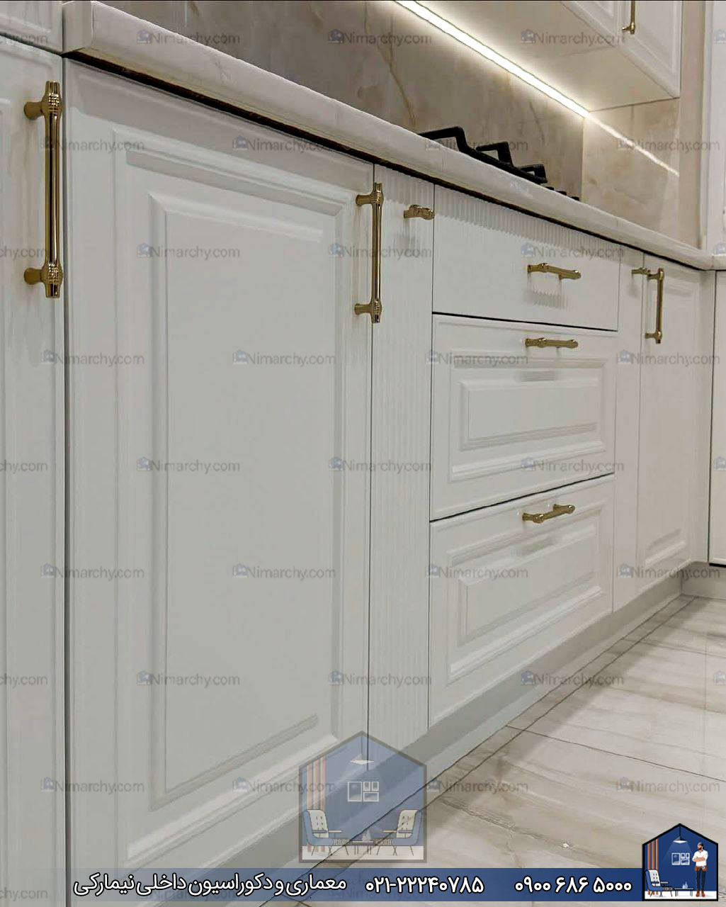 Nimarchy.com - کابینت نئوکلاسیک با رنگ پلی اورتان پروژه ولیعصر