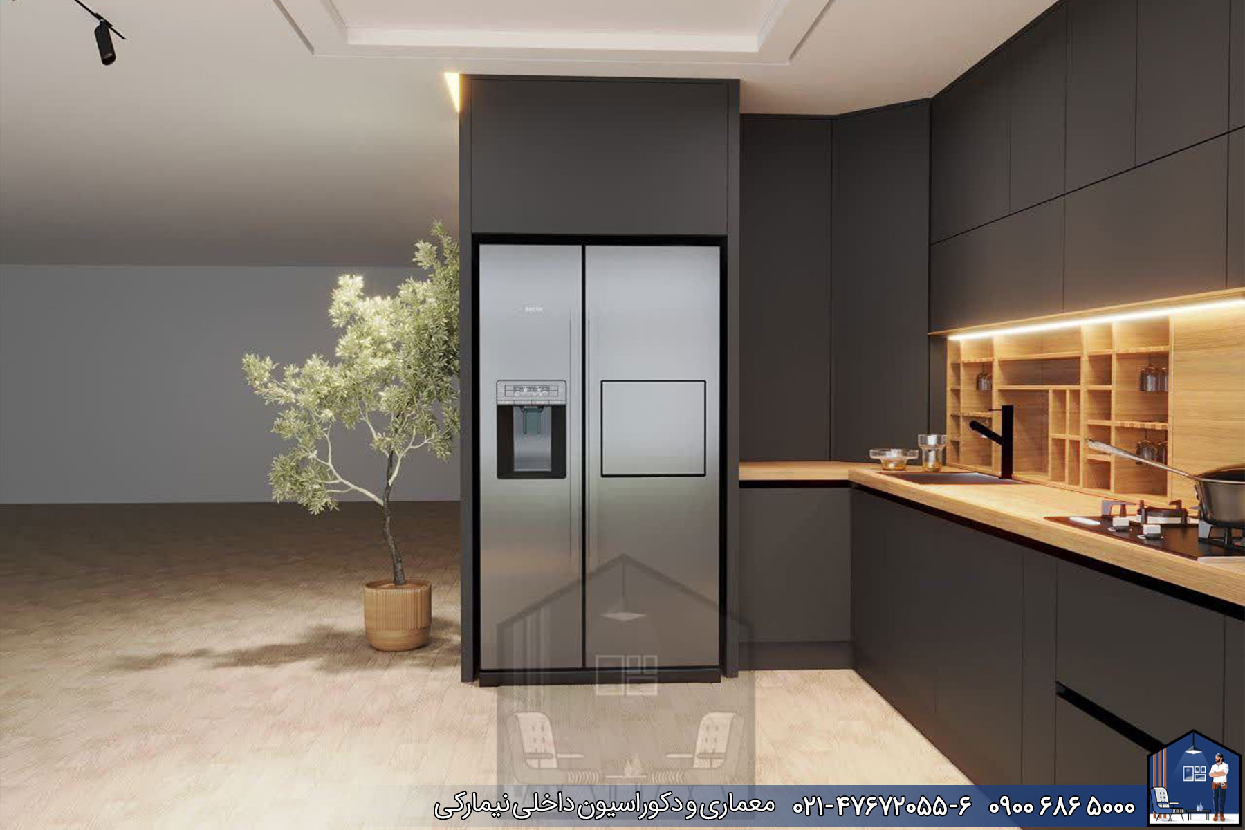 Nimarchy.com - طراحی 3D کابینت مدرن پروژه کلاردشت