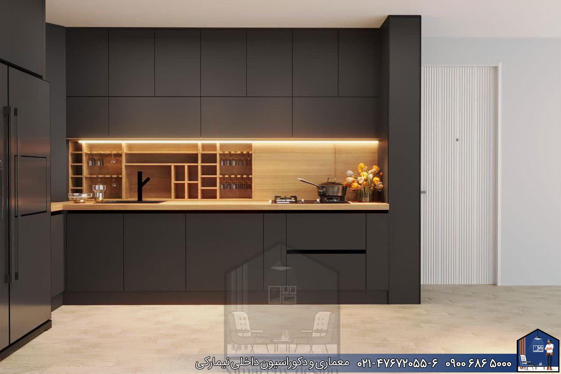 Nimarchy.com - طراحی 3D کابینت مدرن پروژه کلاردشت