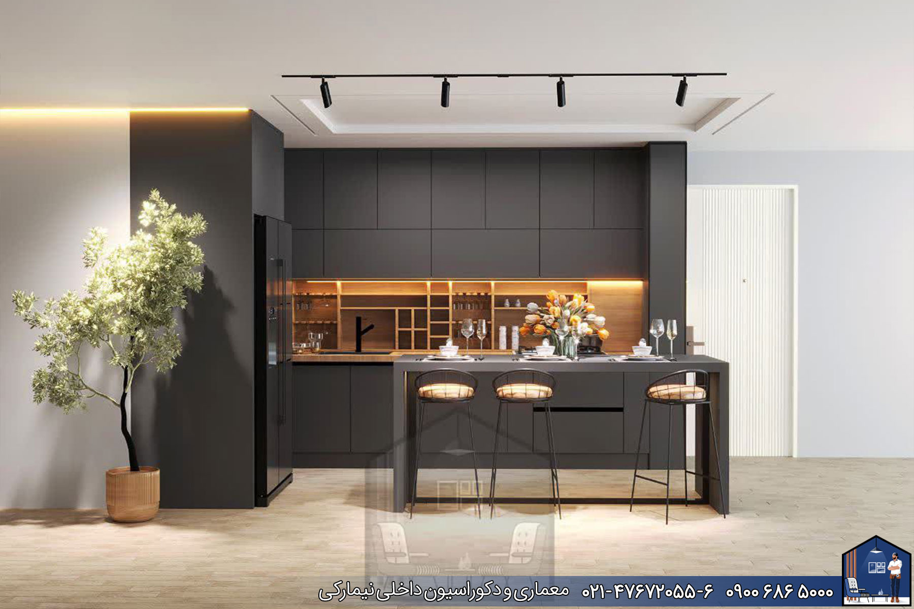 Nimarchy.com - طراحی 3D کابینت مدرن پروژه کلاردشت