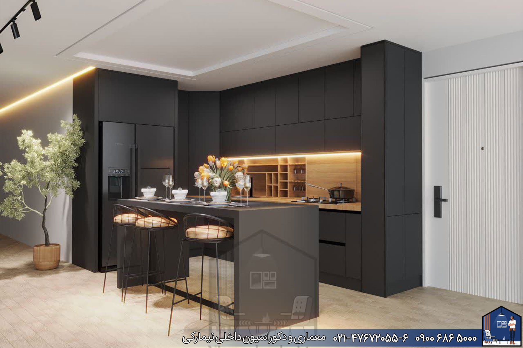 Nimarchy.com - طراحی 3D کابینت مدرن پروژه کلاردشت