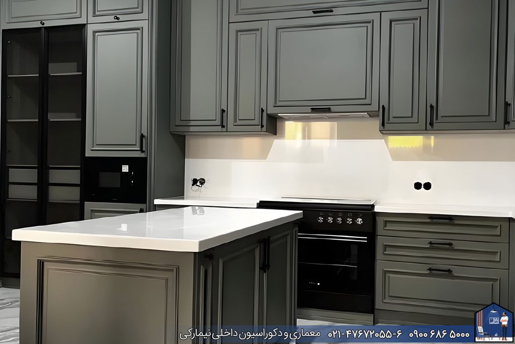 Nimarchy.com - کابینت نئوکلاسیک سبز پروژه نیمارکی در رشت