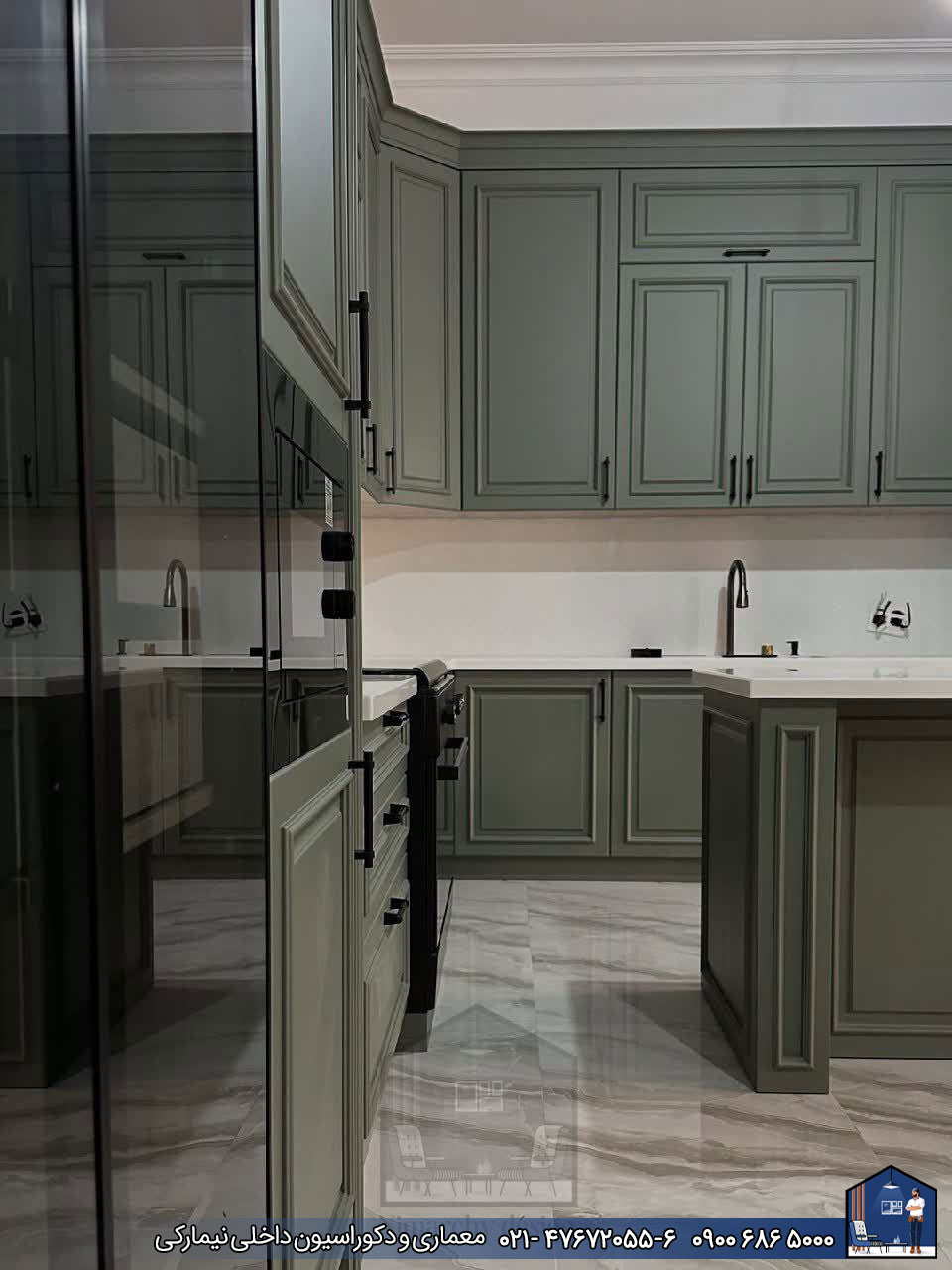 Nimarchy.com - کابینت نئوکلاسیک سبز پروژه نیمارکی در رشت
