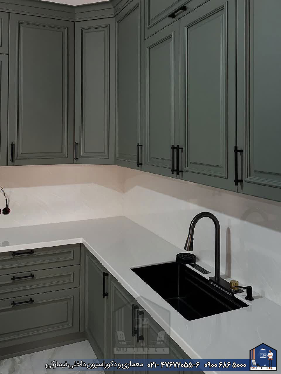 Nimarchy.com - کابینت نئوکلاسیک سبز پروژه نیمارکی در رشت