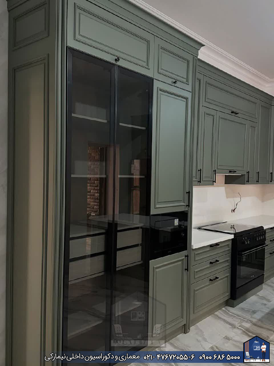 Nimarchy.com - کابینت نئوکلاسیک سبز پروژه نیمارکی در رشت