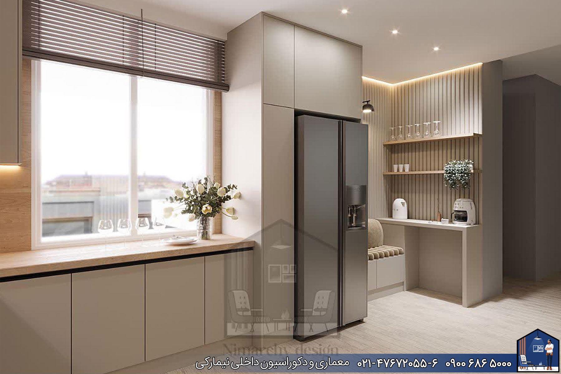 Nimarchy.com - طراحی 3D کابینت مدرن پروژه هروی