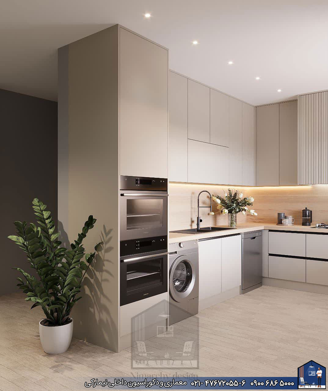 Nimarchy.com - طراحی 3D کابینت مدرن پروژه هروی