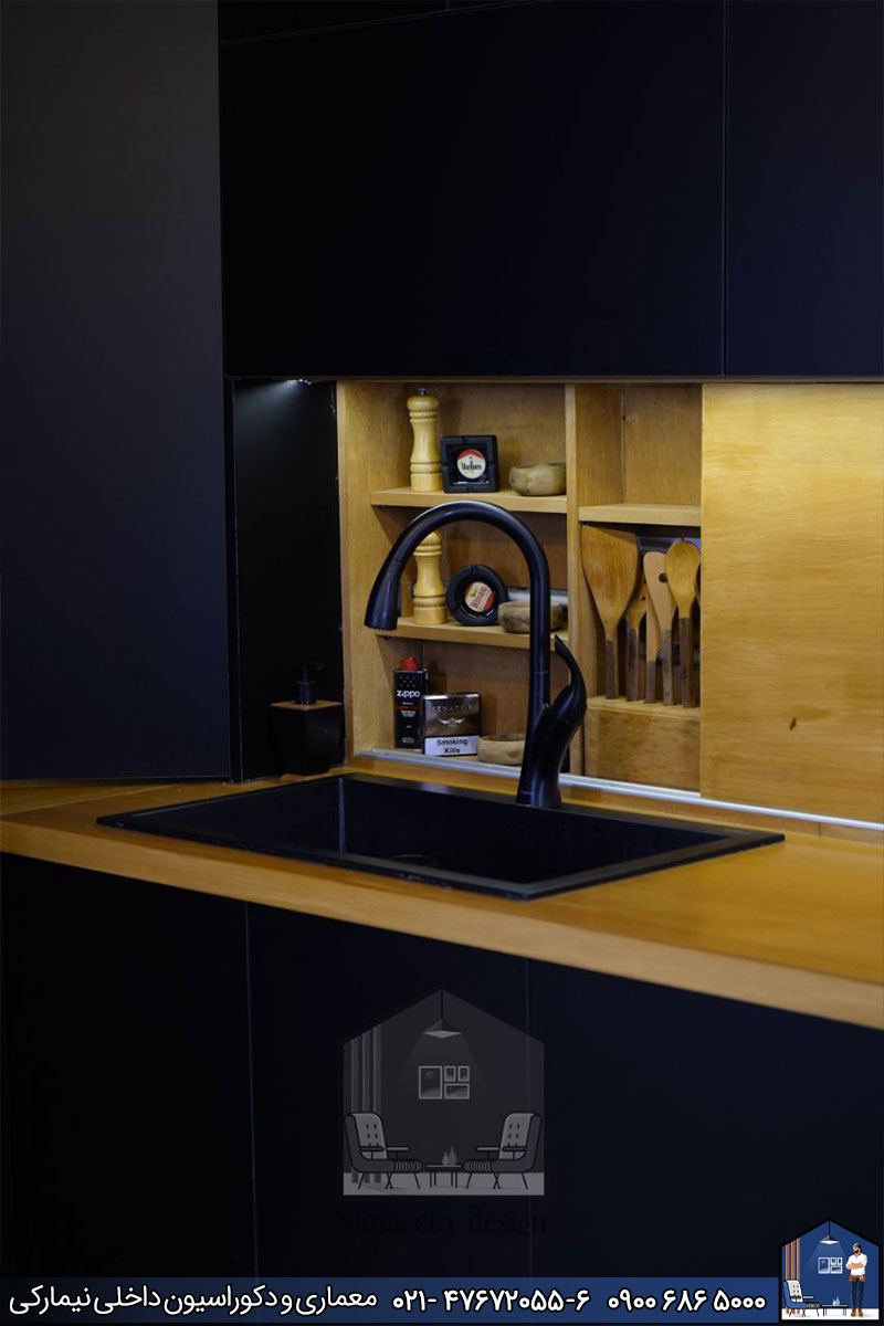 Nimarchy.com - کابینت مدرن مشکی و چوب 